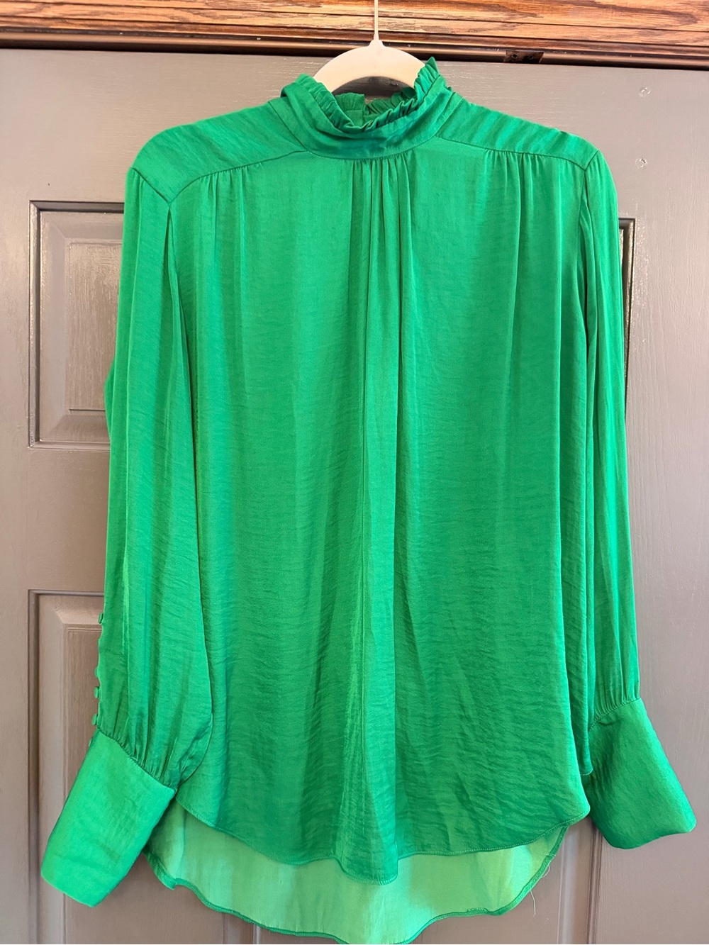 Zara Emerald Green Ruffle-Neck Long Sleeve Blouse